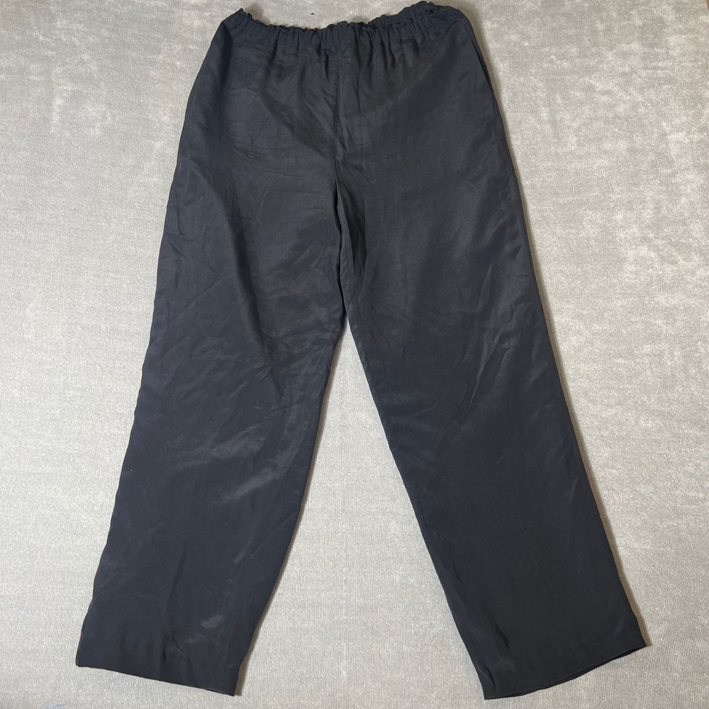 Vintage Anna and Frank Black 100% Silk Straight Leg Elastic Waist Pants Medium